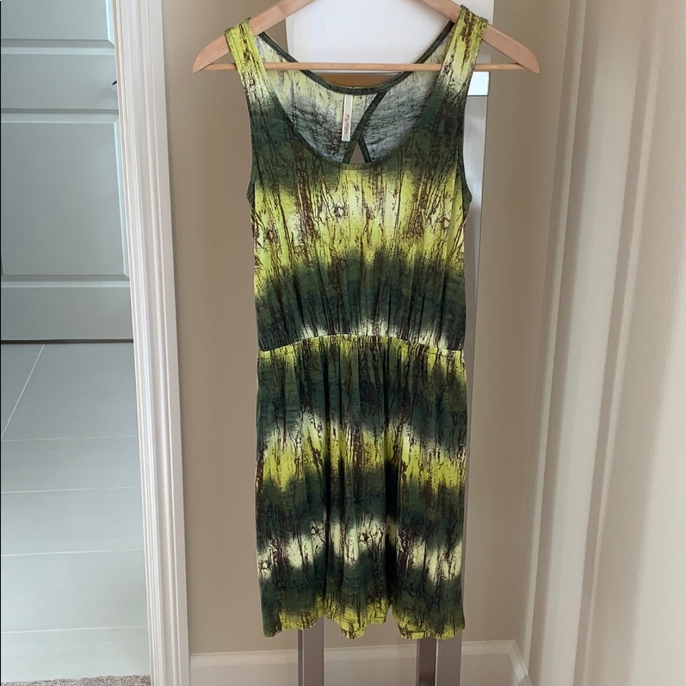 My Story Green Patterned Keyhole Back Dress XS